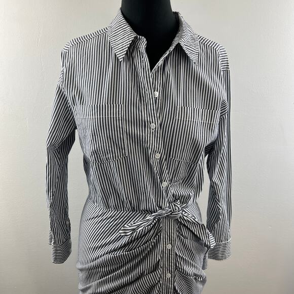 VERONICA BEARD BlueWhite Striped Button Down Sierra Shirtdress Size 8 - Picture 3 of 8
